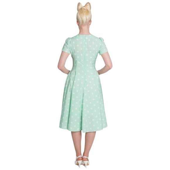 Hell Bunny "Madden" Polka Dot Dress in Mint Green and White, Size S - Picture 2 of 12